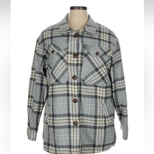 Gray Plaid Button-Up Jacket